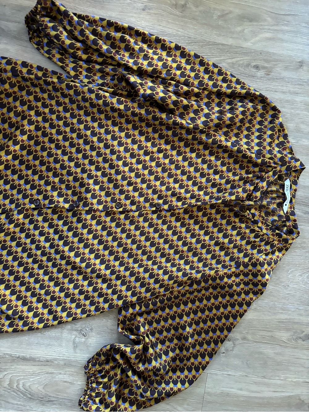 Zara Yellow Navy Patterned Midi Dress